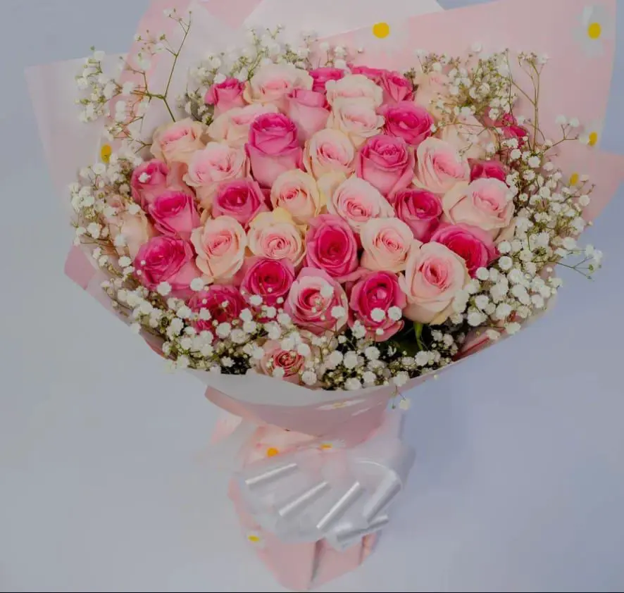 Pinky Frost White and Pink Roses Bouquet image by MJflowers