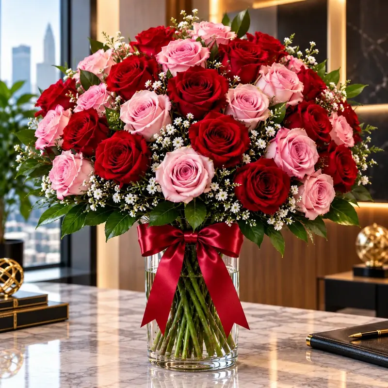 MJflowers Classic Red & Pink Rose Executive Achievement Bouquet