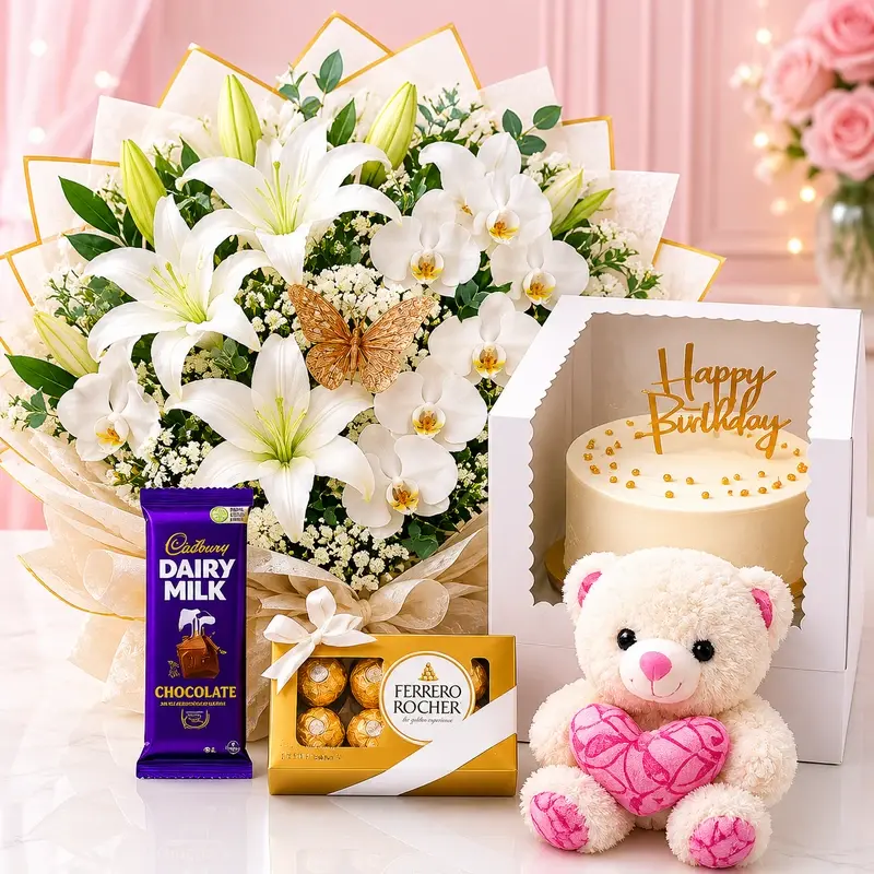 MJflowers Happy birthday flower chocolate bear package