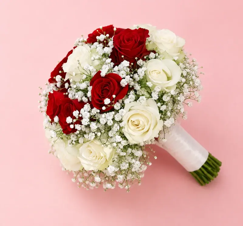 MJflowers Red and White Roses Bridal Bouquet