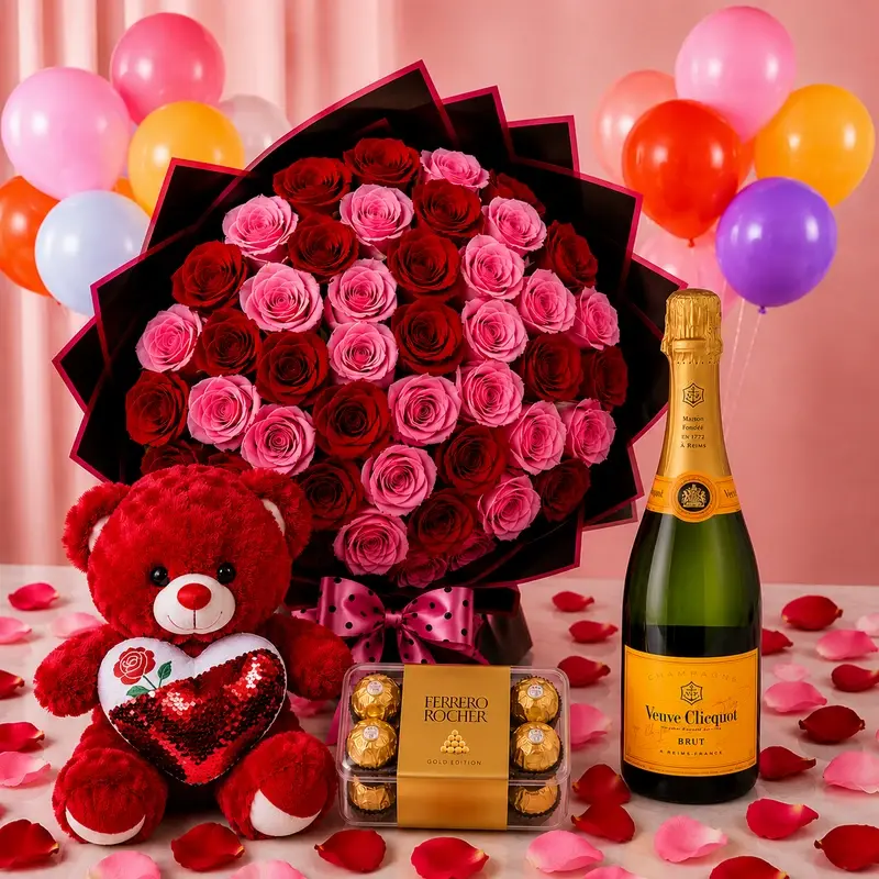 MJflowers The Majestic Rose & Veuve Bouquet Set