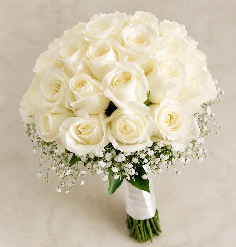MJflowers White Roses Bridal Bouquet