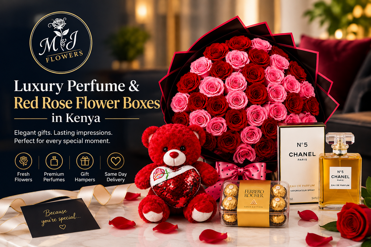 Luxury Perfume & Red Rose Flower Boxes in Kenya | MJ Flowers