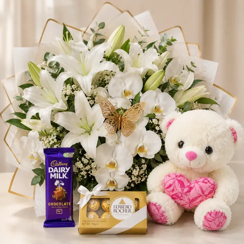 White Lilies & Orchids For Advanced Degrees package image by MJflowers
